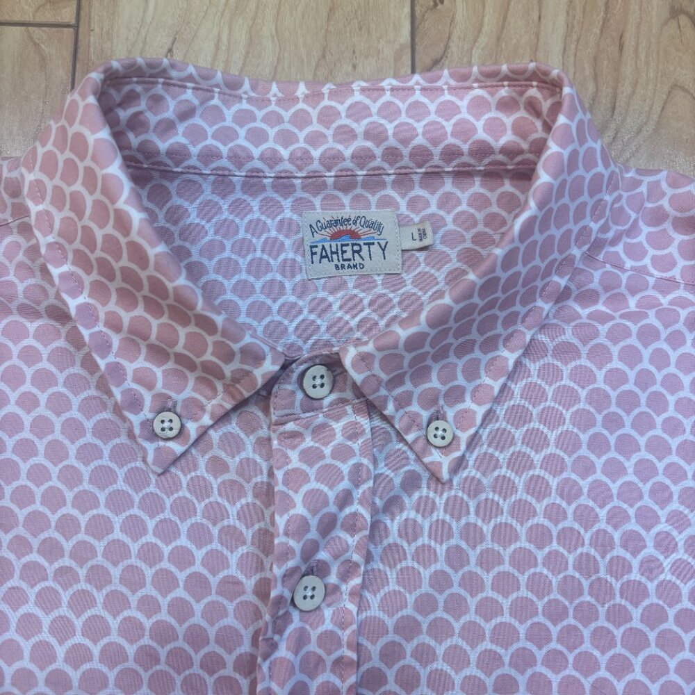 Faherty Short Sleeve Organic Cotton Casual Button Up Shirt Pink Scallop Men's L - Picture 4 of 7